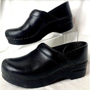 Dansko Womens Black Leather Slip-On Heel Clog Shoes Nursing Career Comfort 36